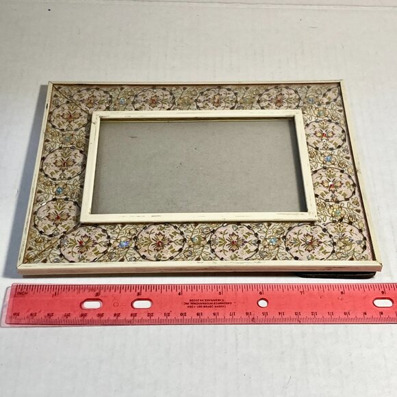Vintage Fabric Sequin Bead Picture Photo Frame 4" X 6" Glass Shabby Cottage Core - Picture 11 of 11